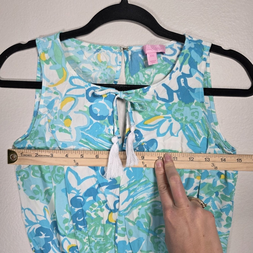 Lilly Pulitzer Tybee In A Pinch Blue Sleeveless Tassel Tie Short Romper XXS - Picture 10 of 14